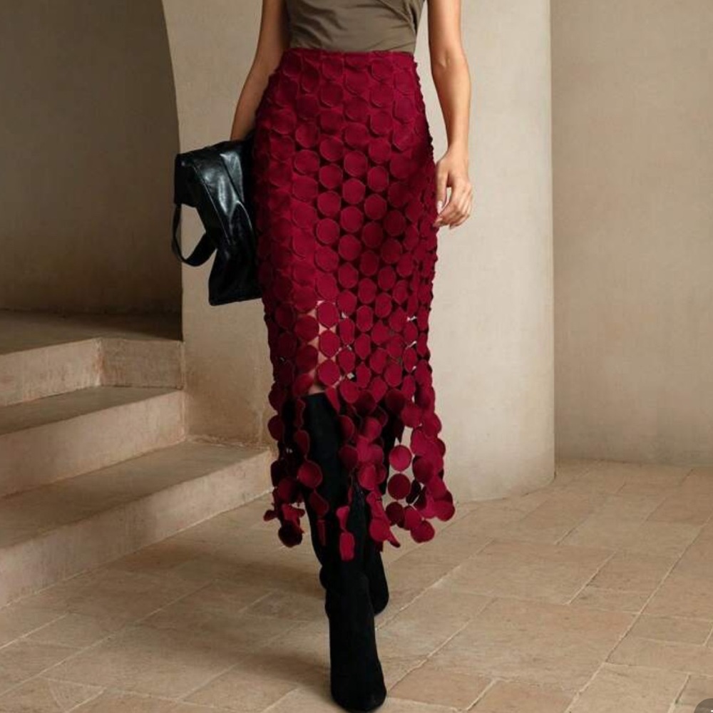 NWT  Hollow Out Burgundy Maxi Skirt size L